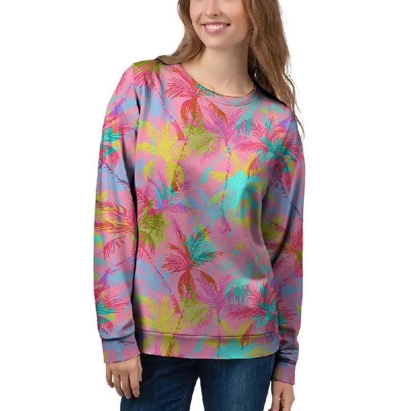 Colorful Palm Tree Hawaiian Print Women's Sweatshirt Hoodie with Cuffed Sleeves Snug Secure Colorful Palm Tree Hawaiian Print Women's Sweatshirt Hoodie with Cuffed Sleeves Snug Secure