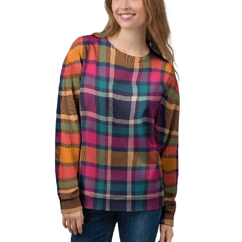 Colorful Plaid Tartan Women's Sweatshirt Hoodie with Set-In Sleeves Structured Classic Colorful Plaid Tartan Women's Sweatshirt Hoodie with Set-In Sleeves Structured Classic