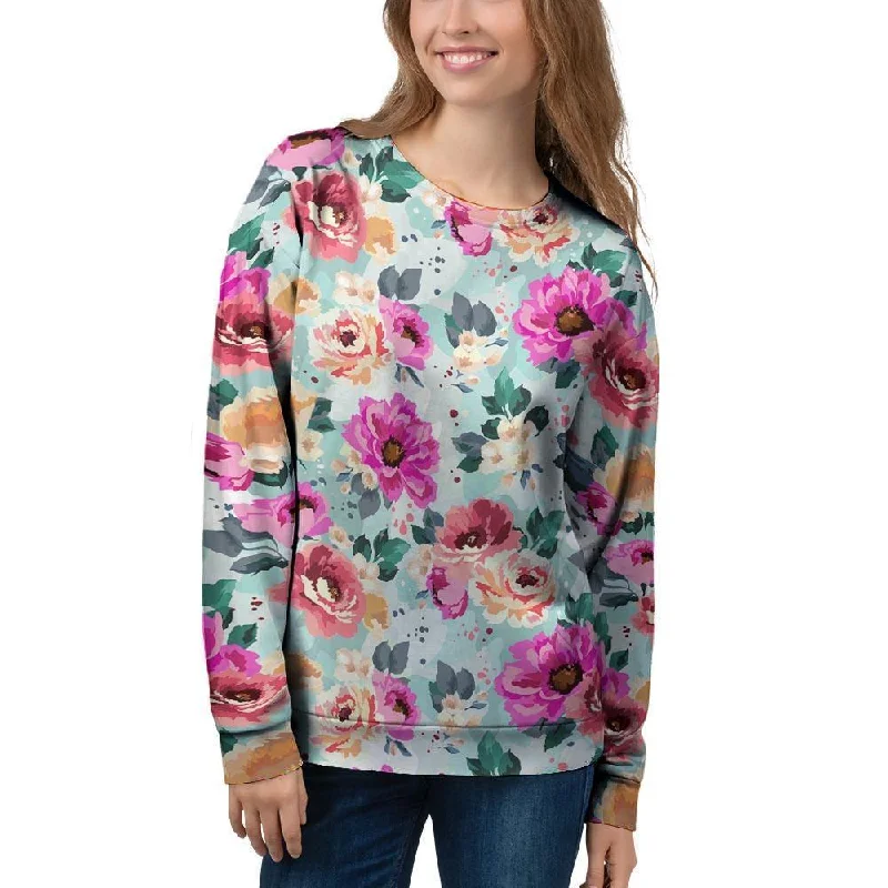 Colorful Rose Floral Women's Sweatshirt Hoodie with Cropped Fit Short Trendy
