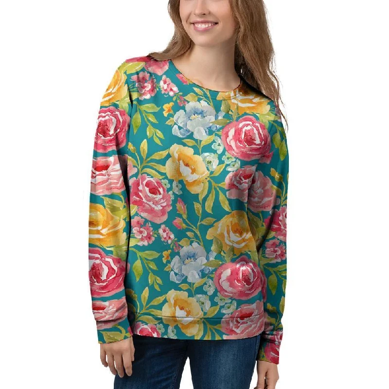 Colorful Rose Flower Women's Sweatshirt Hoodie with Oversized Fit Loose Comfortable