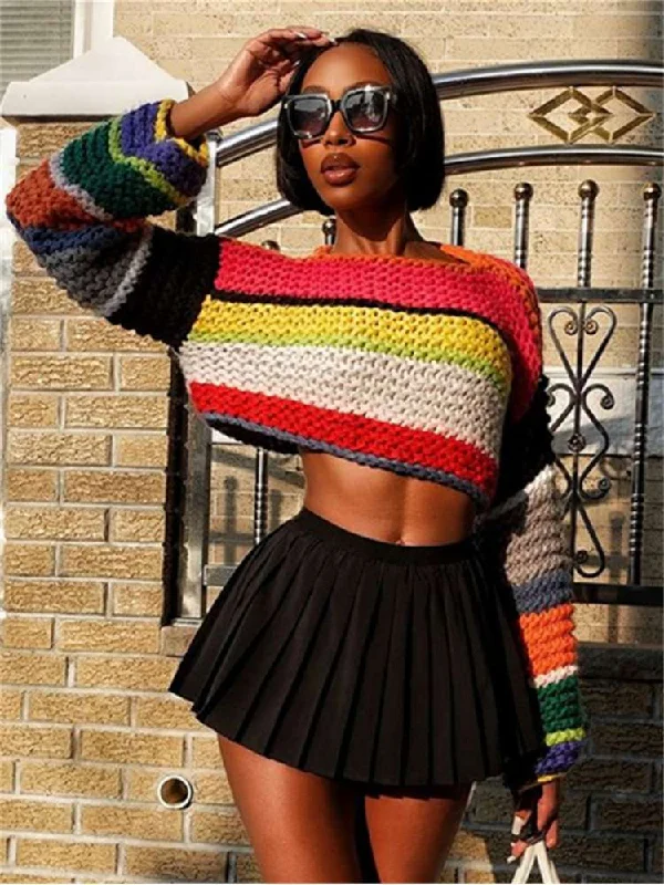 Contrast Color Striped Long Sleeve Sweater Modern Contemporary Chic