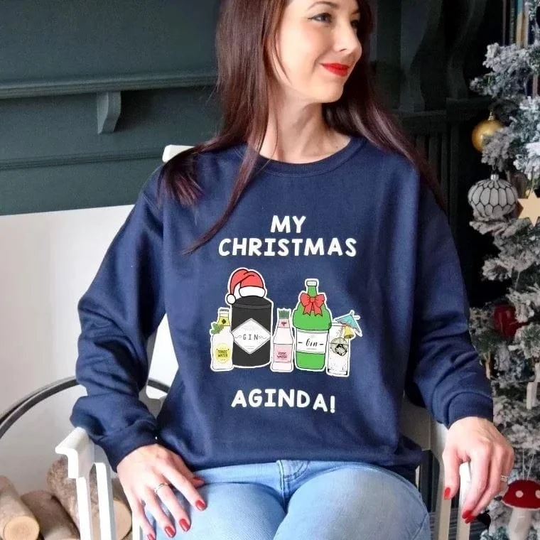 'Christmas Aginda' Funny Gin Christmas Jumper Satin Fabric Silk Fabric Chiffon Fabric 'Christmas Aginda' Funny Gin Christmas Jumper Satin Fabric Silk Fabric Chiffon Fabric