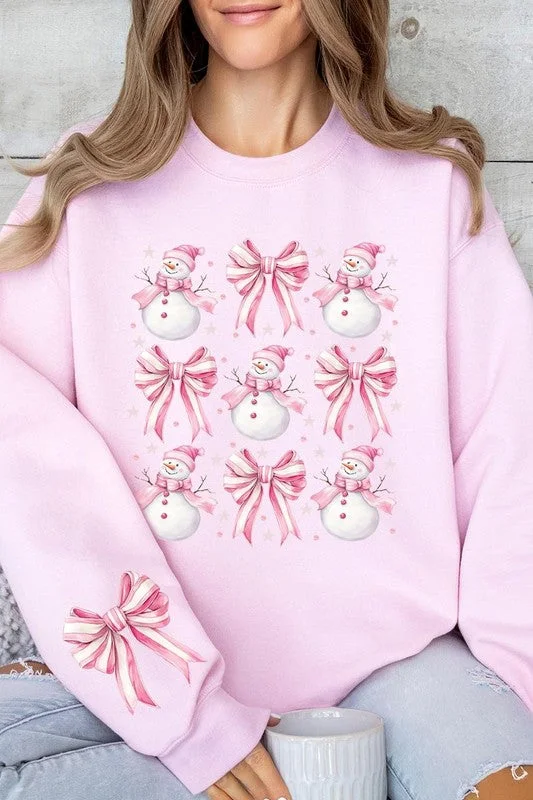 Coquette Bow Pink Snowman Graphic Sweatshirts Hoodie with Puffed Sleeves Voluminous Trendy Coquette Bow Pink Snowman Graphic Sweatshirts Hoodie with Puffed Sleeves Voluminous Trendy