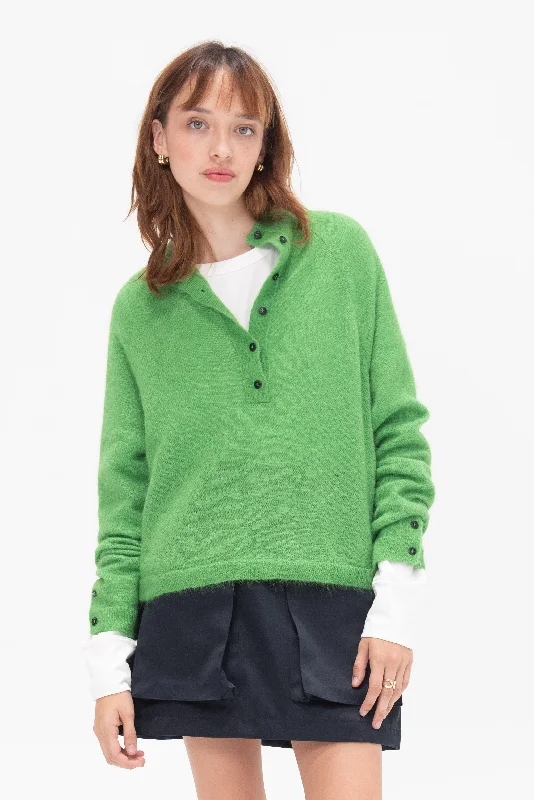Suri Polo Sweater, Bright Green Stretchy Elastic Breathable
