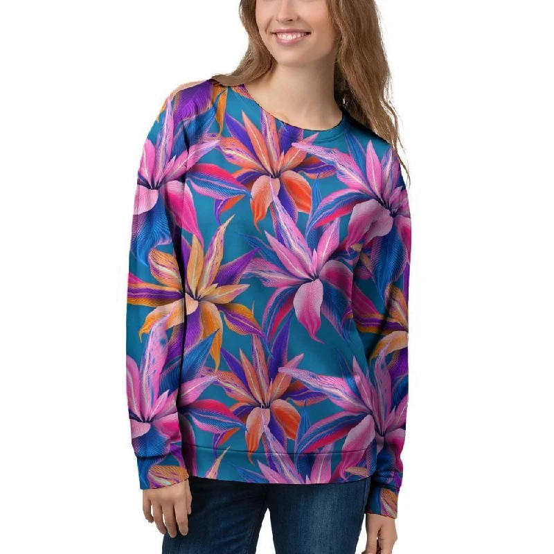 Cordyline Tropical Floral Print Women's Sweatshirt Hoodie with Tie-Dye Psychedelic Retro