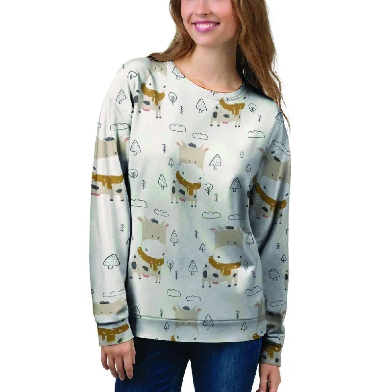 Cow Cute Print Women's Sweatshirt Hoodie with Sequins Glamorous Eye-catching