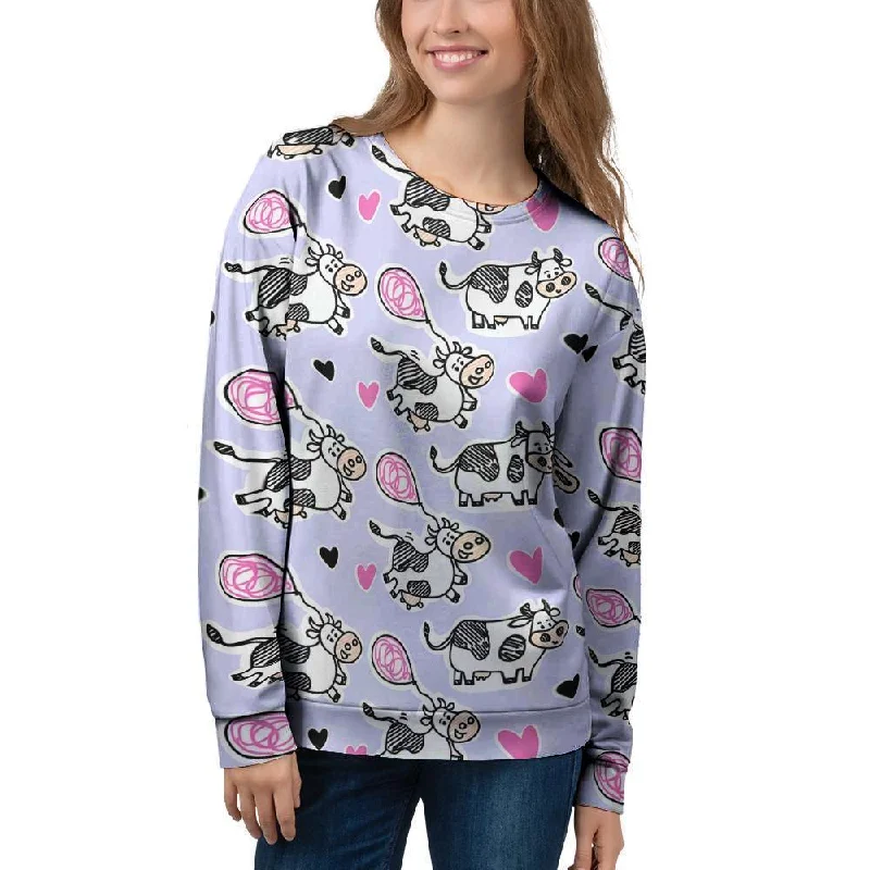 Cow Doodle Print Women's Sweatshirt Hoodie with Illustration Artistic Creative