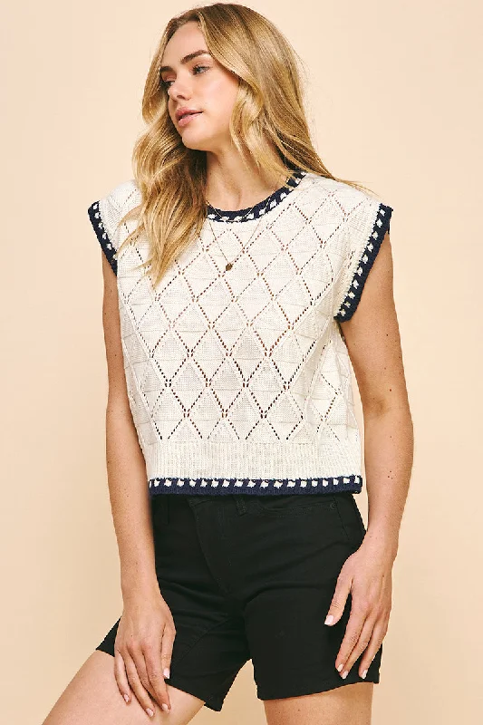 Crochet Sweater Top Fitted Slim Tailored