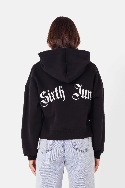 Sweatshirt capuche logo gothique Noir Hoodie with Metallic Shiny Futuristic