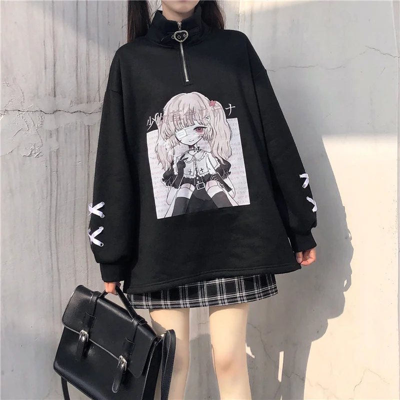 Cute cartoon printed sweater yv30322 Turtle Neck Boat Neck Asymmetrical Neck