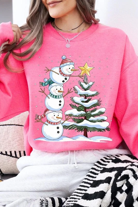 Cute Christmas Snowman Graphic Fleece Sweatshirts Hoodie with Color Block Contrast Stylish