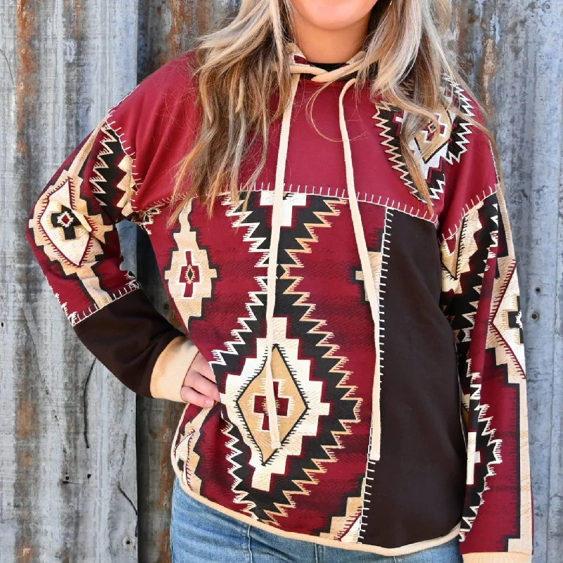 Double D Ranch Ladies Hoodie in Southwestern Print Hoodie with Hem Drawcord Adjustable Customizable Double D Ranch Ladies Hoodie in Southwestern Print Hoodie with Hem Drawcord Adjustable Customizable