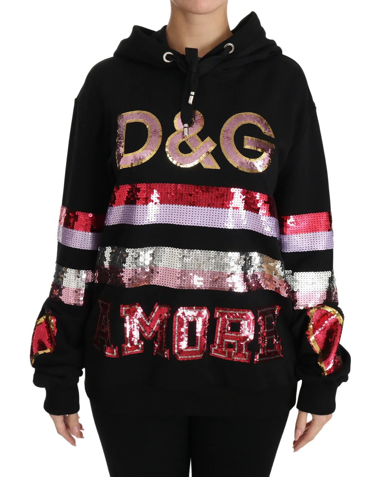 Dg Sequined Hooded Pullover Sweater Neon Metallic Matte