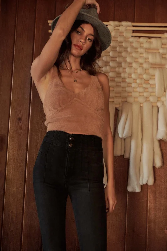 Dulce Vita Fuzzy Knit Cropped Sweater Tank Mesh Fabric Canvas Fabric Denim Fabric
