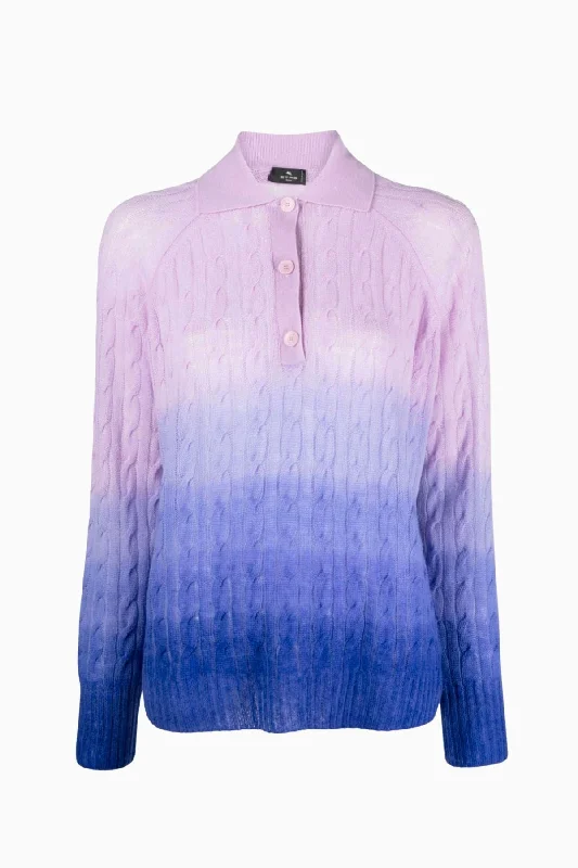 Etro Ombre Polo Neck Jumper - Blue Multi Tailored Straight A-Line
