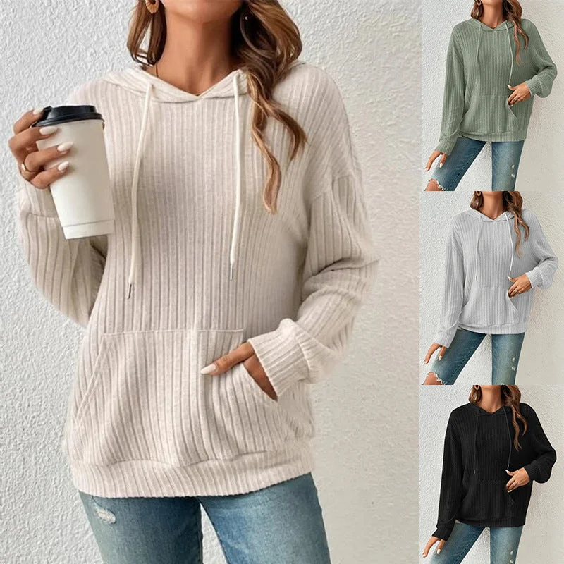 Fashion Drawstring Long-sleeved Hooded Sweatshirt With Pockets Solid Sunken Stripe Hoodie Knitwear Womens Clothing Hoodie with Hem Detail Decorative Unique Fashion Drawstring Long-sleeved Hooded Sweatshirt With Pockets Solid Sunken Stripe Hoodie Knitwear Womens Clothing Hoodie with Hem Detail Decorative Unique