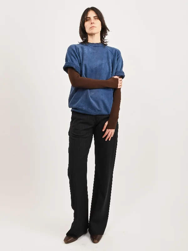 Saturated Blue Cut-Off Sweatshirt Hoodie with Slim Fit Tailored Modern