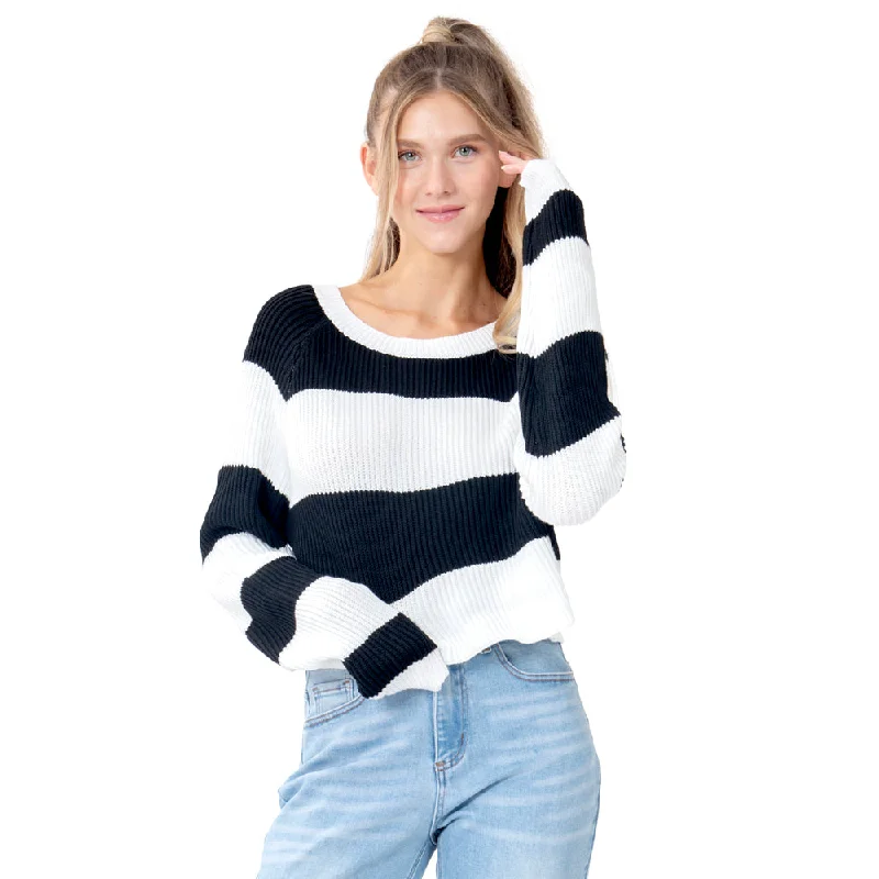 SWEATER PARA MUJER OVERSIZE ROUND NECK WITH STRIPES FOREVER 21 Print Jacquard Patchwork