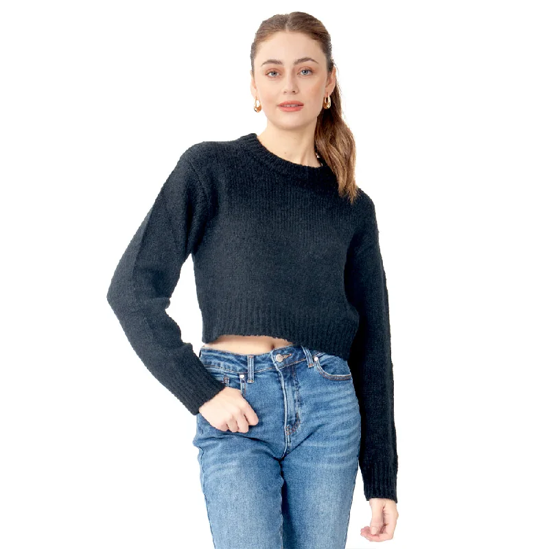 SWEATER PARA MUJER CROPPED ROUND NECK BASIC FOREVER 21 Turtle Neck Boat Neck Asymmetrical Neck