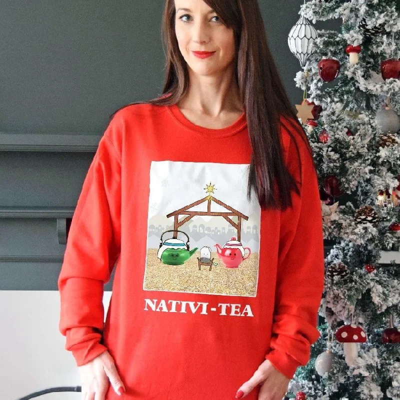 Funny Tea Christmas Jumper Notch Collar Peter Pan Collar Cowl Neck
