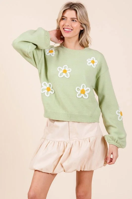 Geegee Floral Embroidered Solid Knit Sweater Hooded Caped Shawl Collar