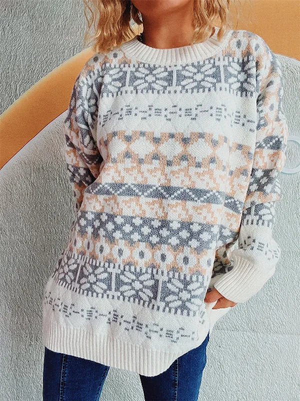 Geometric Round Neck Dropped Shoulder Sweater Wool Sweater Cotton Sweater Cashmere Sweater Geometric Round Neck Dropped Shoulder Sweater Wool Sweater Cotton Sweater Cashmere Sweater