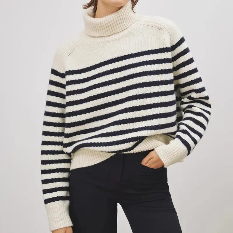 Nili Lotan - Gideon Sweater in Ivory Dark Navy Glossy Satin Silk