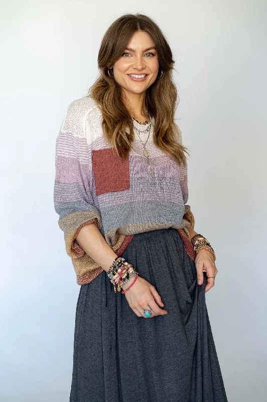 Going Places Gradient Stripe Sweater - Mauve Anti-Pilling Anti-Shrink Durable