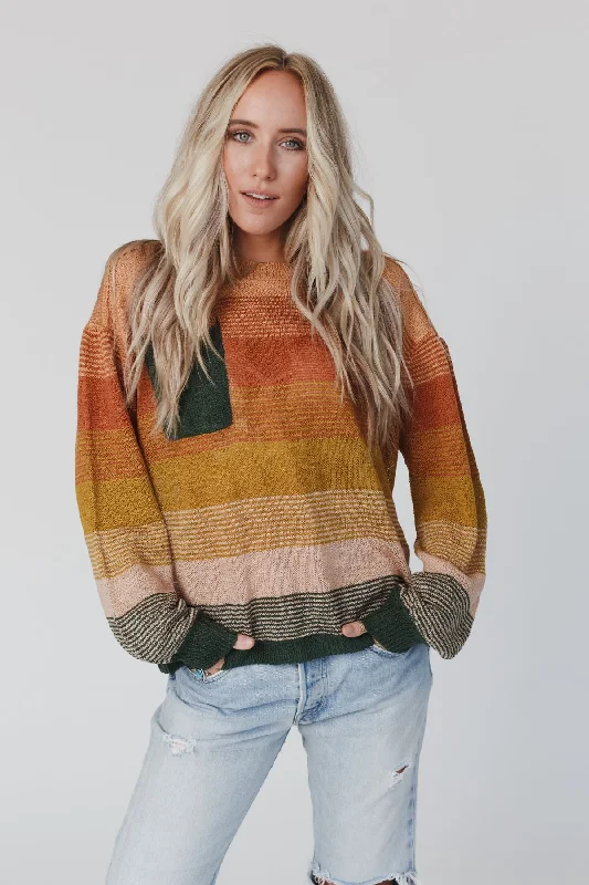 Going Places Gradient Stripe Sweater - Mustard Cotton Fabric Linen Fabric Terry Fabric Going Places Gradient Stripe Sweater - Mustard Cotton Fabric Linen Fabric Terry Fabric