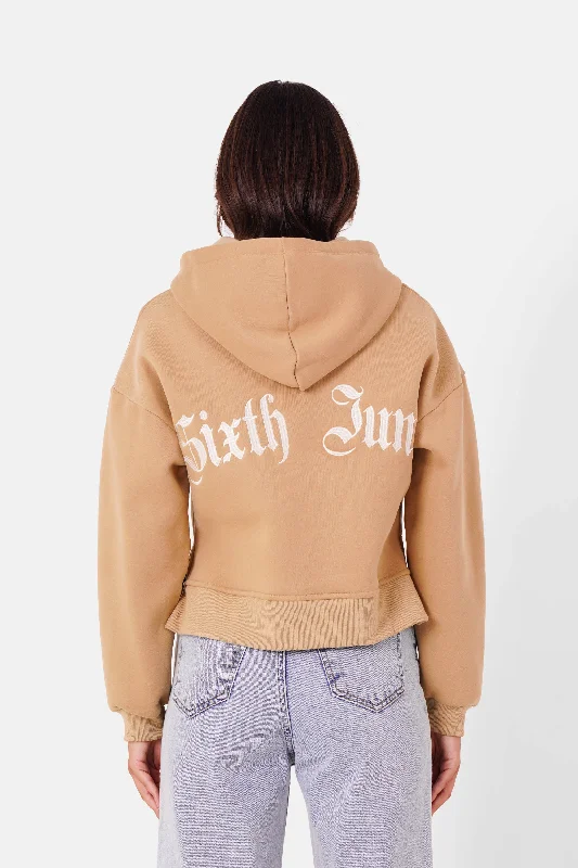 Sweatshirt capuche logo gothique Beige Hoodie with Hem Elastic Stretchable Comfortable Sweatshirt capuche logo gothique Beige Hoodie with Hem Elastic Stretchable Comfortable