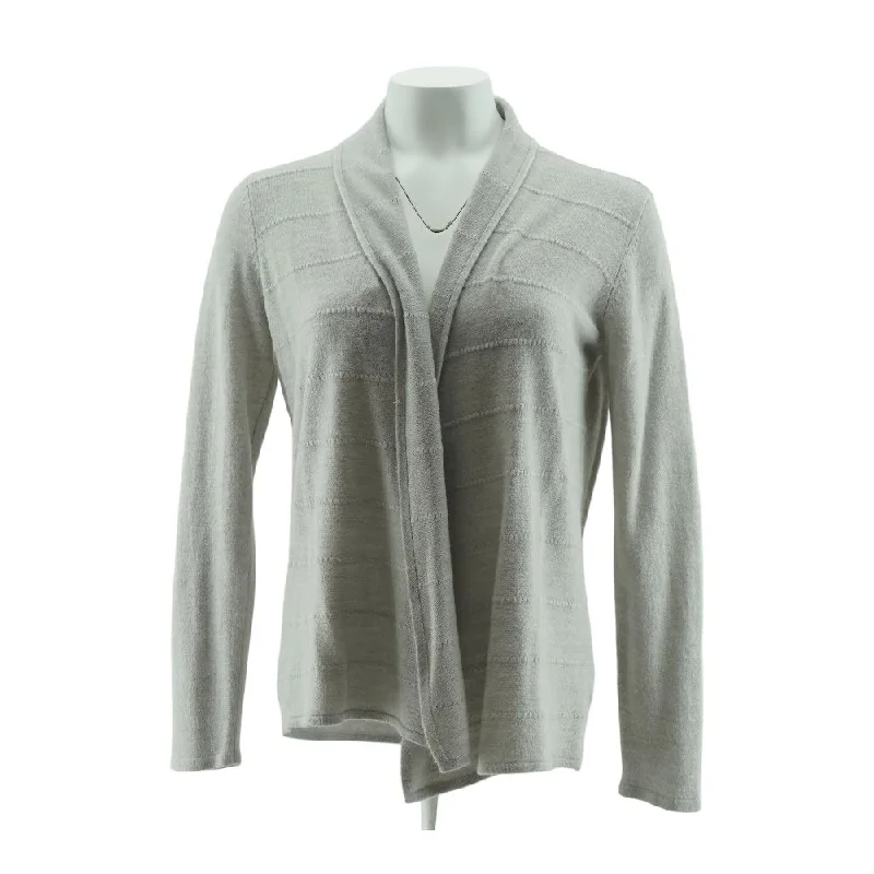 Gray Solid Cardigan Sweater Solid Color Striped Floral Print