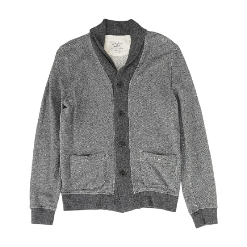 Gray Solid Cardigan Sweater Zippered Front Buttoned Front Snap Front