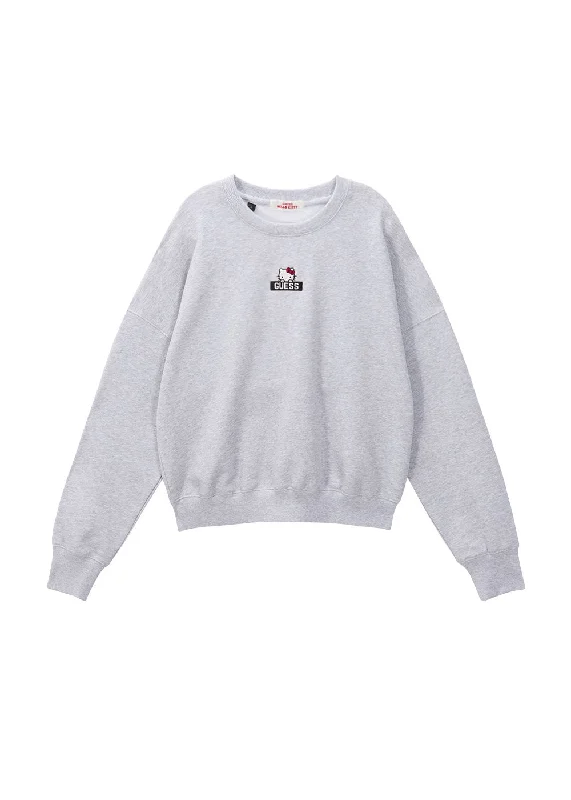 GUESS × HELLO KITTY LADIES LS CROPPED SWEATSHIRT Hoodie with Distressed Vintage Worn GUESS × HELLO KITTY LADIES LS CROPPED SWEATSHIRT Hoodie with Distressed Vintage Worn