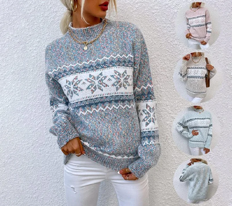 Half Turtleneck Snowflake Sweater for Women Machine Wash Dry Clean Hand Wash