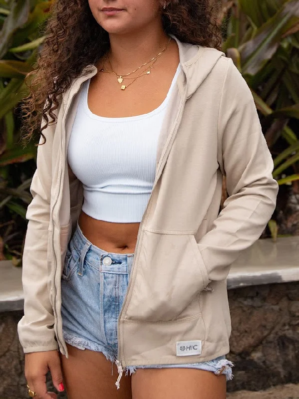 HIC NINA ZIP WOMENS HOODIE - TAN Hoodie with Drawstring Waist Adjustable Fitted