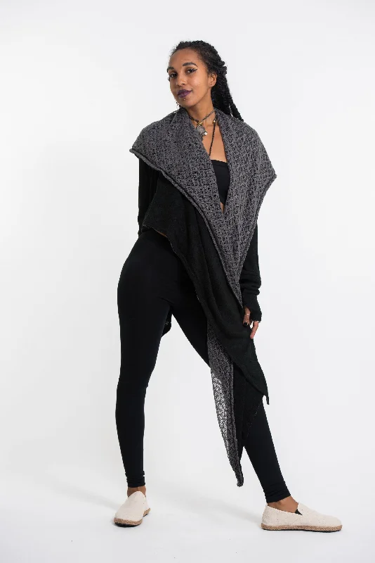 Hoodie Shawl Cardigan in Black Hoodie with Illustration Artistic Creative