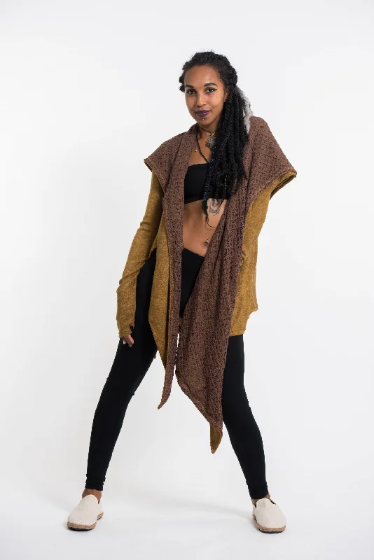 Hoodie Shawl Cardigan in Mustard Hoodie with Frayed Bohemian Relaxed