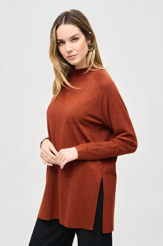 Joseph Ribkoff Sweater Knit Mock Neck Tunic Style 243956 Cinnamon Graphic Sweater Embroidered Appliqued