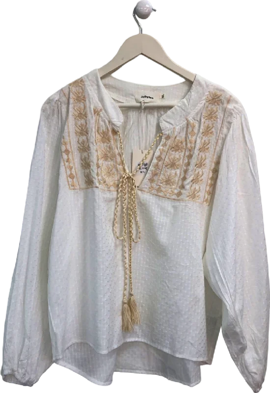 Jubylee White Embroidered Boho Blouse UK M/L Bell Sleeve Blouse