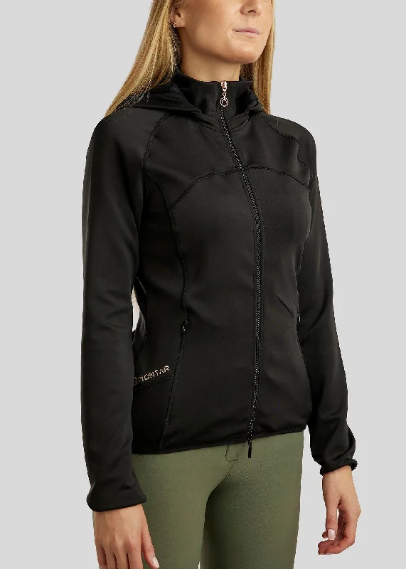 Liza Zipper Hoodie - Black Hoodie with Batwing Sleeves Loose Dramatic