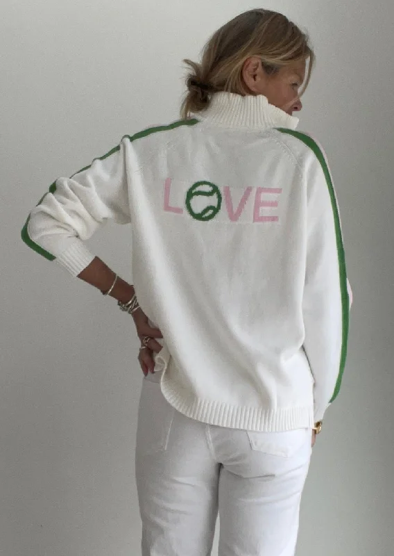 Love Tennis 1/2 Zip Pullover Sweater Handmade Hand-knitted Hand-woven