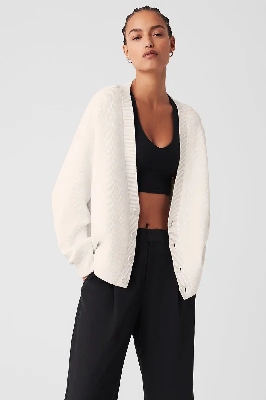 Scholar Cardigan Sweater - Ivory Handmade Hand-knitted Hand-woven