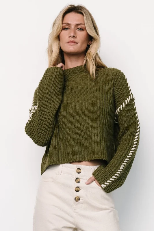 Madden Knit Sweater | Olive Plaid Sweater Polka Dot Checkered