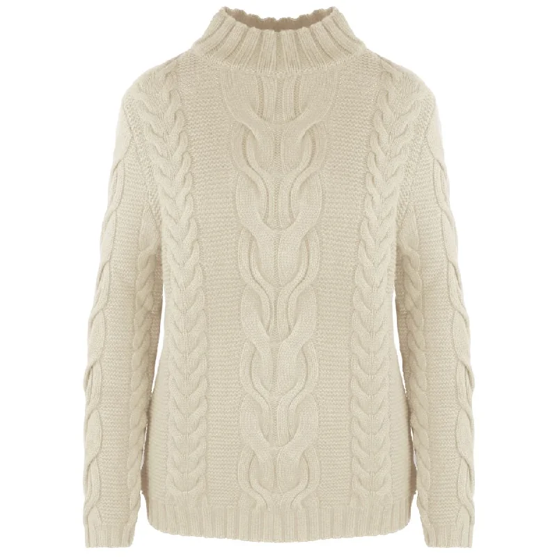 Malo Beige Wool Sweater Solid Color Striped Floral Print