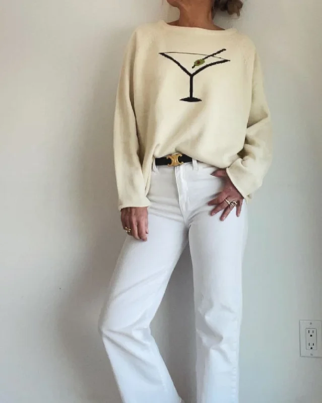 Martini Time Sweater Ivory Lace Blend Ribbed Blend Corduroy Blend