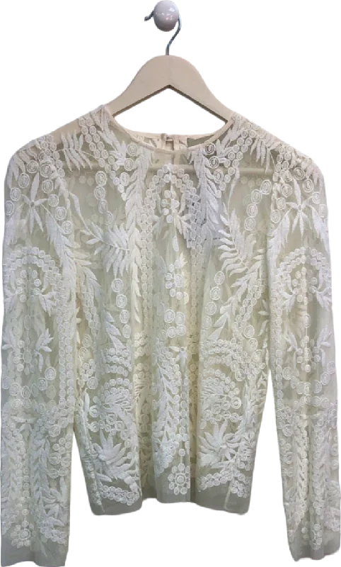 Mason Ivory Lace Embroidered Blouse UK 6 Feminine Tie Blouse