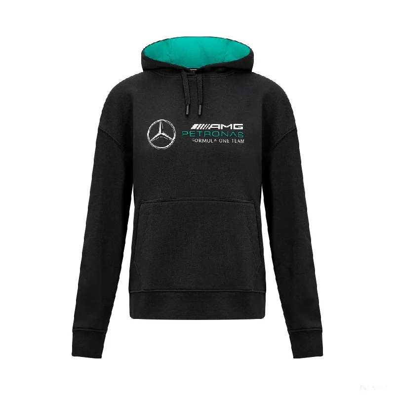 Mercedes Womens Oversized Hoody, Black Hoodie with Button Placket Classic Preppy