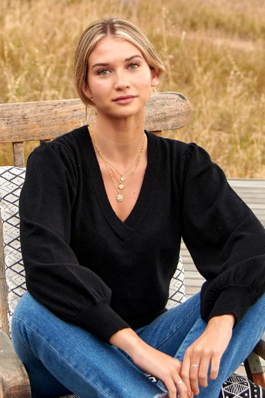 Merino Wool Cashmere Blend V-Neck Jumper | Black Print Jacquard Patchwork