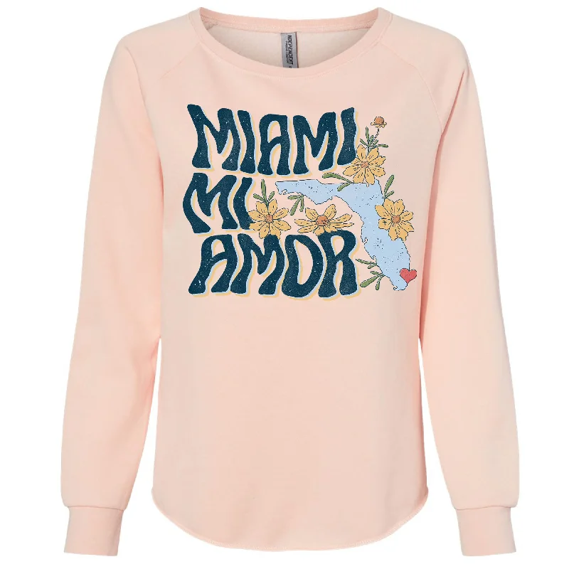 Miami mi Amor Florida Crewneck Sweatshirt Hoodie with Hem Drawcord Adjustable Customizable Miami mi Amor Florida Crewneck Sweatshirt Hoodie with Hem Drawcord Adjustable Customizable