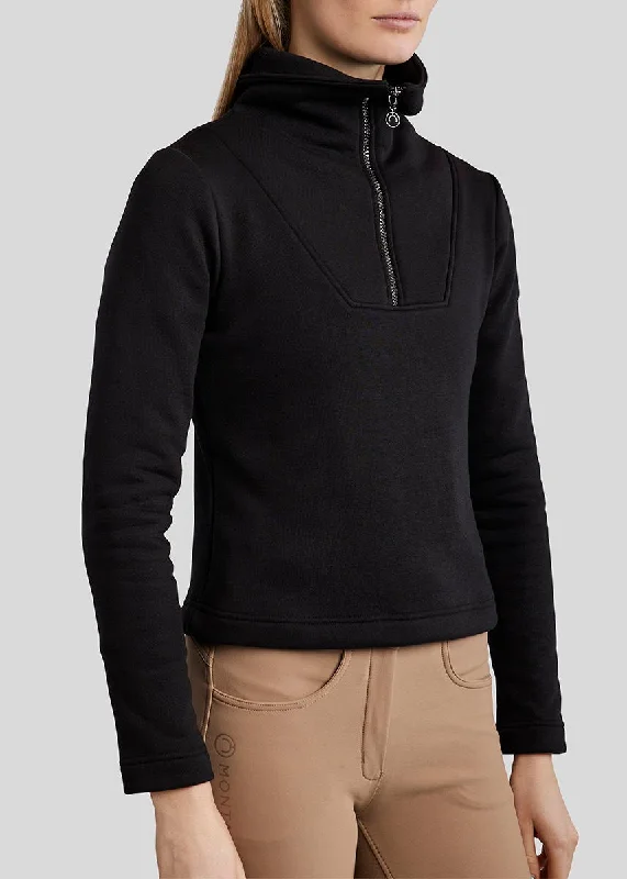 MoElla Quater Zip Brushed Sweatshirt - Black Hoodie with Magnetic Closure Innovative Modern MoElla Quater Zip Brushed Sweatshirt - Black Hoodie with Magnetic Closure Innovative Modern
